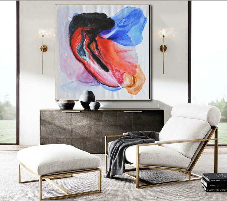 Extra Large Abstract Painting On Canvas,Contemporary Oil Painting,Living Room Canvas Art,Black,Red,Blue,Pink.etc